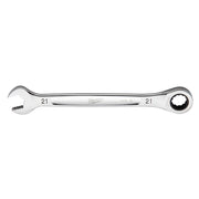 21mm ratcheting combination wrench with open end on left and ratchet socket end on right, marked with size numbers on shaft.