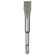 Milwaukee SDS-Plus flat chisel with wide rectangular head and cylindrical shaft on white background.