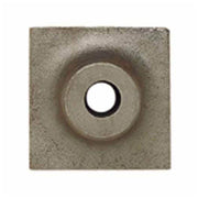 Square concrete tamper plate with recessed circular center and center hole.