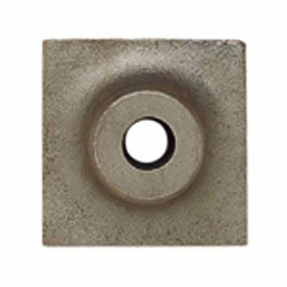 Square concrete tamper plate with recessed circular center and center hole.