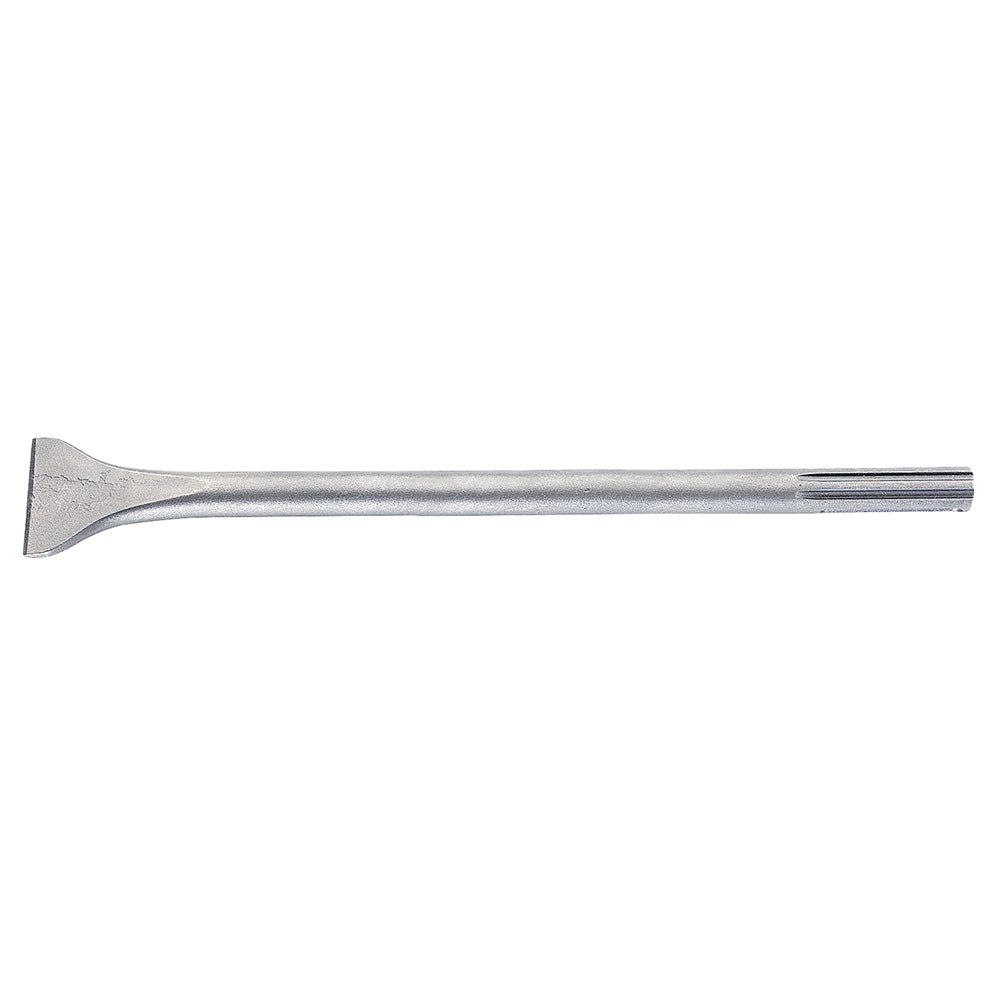 Flat steel chisel with wide blade and ribbed SDS-Max shaft, 2 inches wide and 12 inches long.