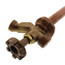 Brass freezeless wall faucet with 8-inch spout and metal handle, angled view showing valve body and connection threads.