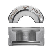 Milwaukee 4/0 aluminum U-style die shown as two-piece component with curved top and rectangular bottom piece.