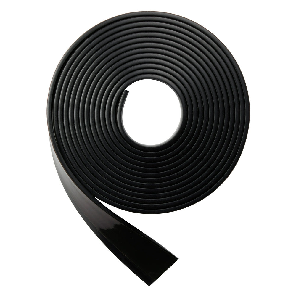 Black rubber anti-splinter strip coiled with angled end attachment.