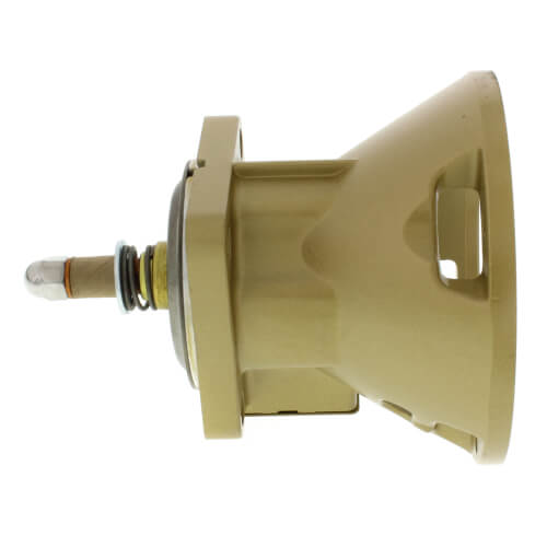Bronze bearing assembly with tan-colored housing, metal shaft, and internal seals visible from side view.