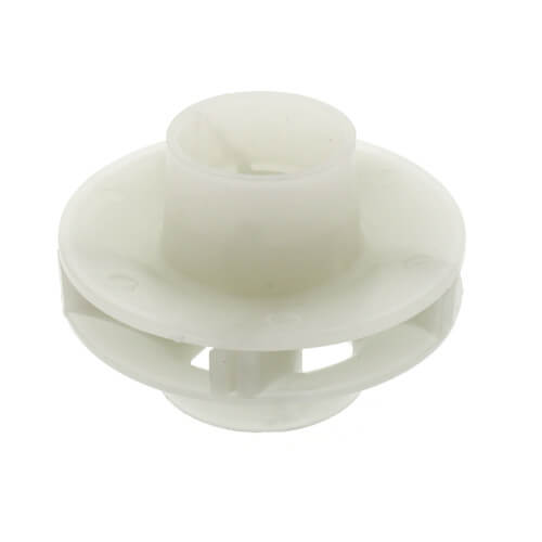 Cream-colored Noryl plastic pump impeller with circular base and central shaft hub.