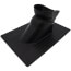Black metal roof flashing with angled sides for steep pitch installation.