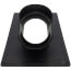 Black metal roof flashing with circular opening for Rinnai tankless water heaters.