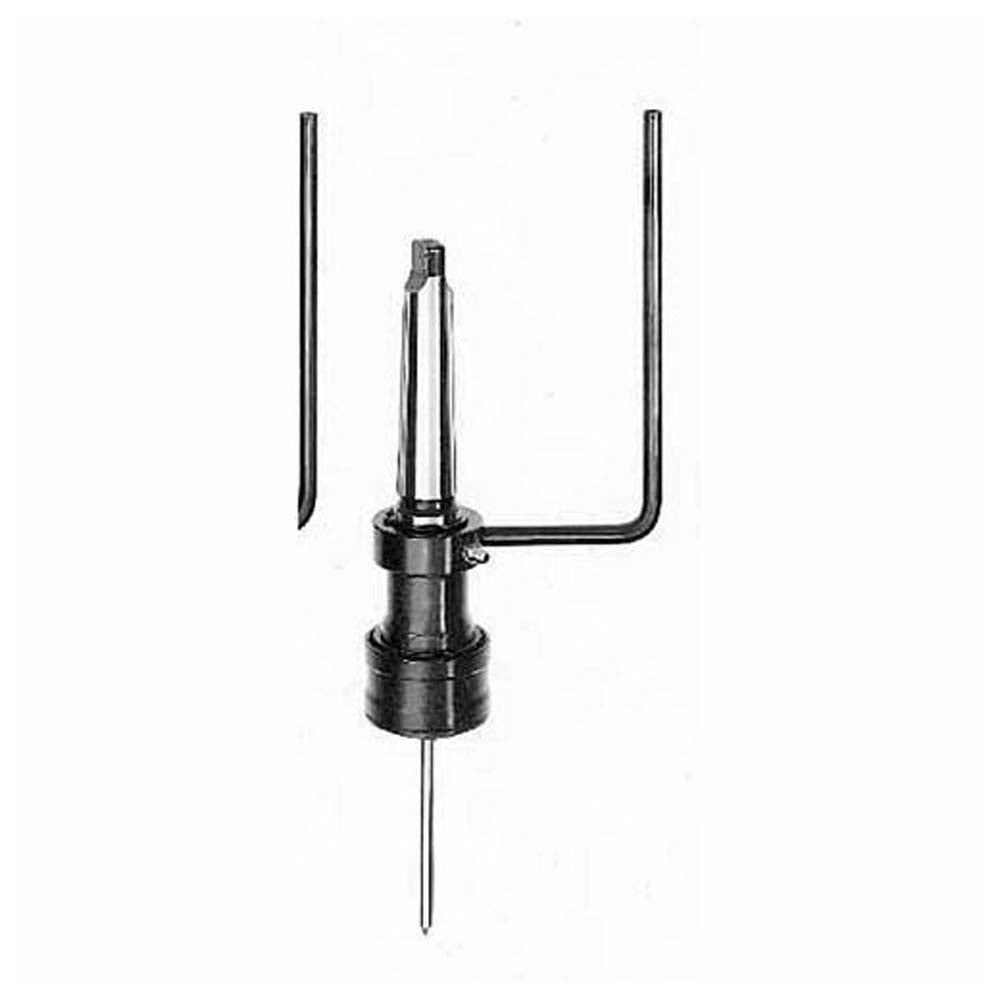 Steel arbor with Morse taper shank and quick change coupling, featuring two side arms and center spindle.