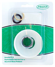 Prier Scutum Assembly replacement part package containing white plastic disc with chrome center ring and rubber seal componen
