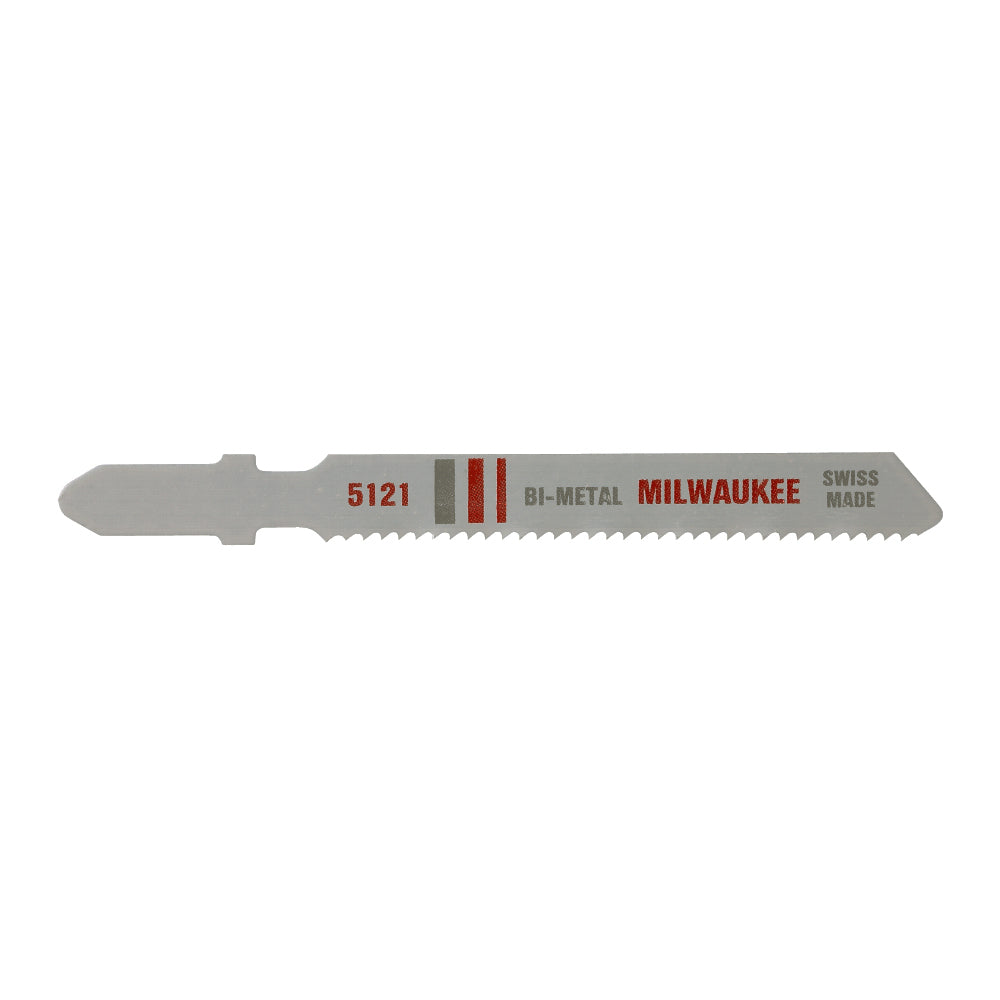 Milwaukee bi-metal jig saw blade with fine teeth and mounting slot, marked 5121.