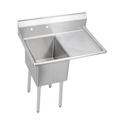 Stainless steel one-compartment sink with single drainboard and metal legs.