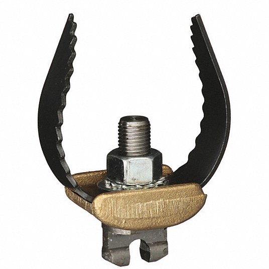 Black steel double cutter auger head with wood grip and metal threaded center post for 2 inch pipe attachment.