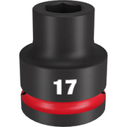 Black 17MM impact socket with 6-point hexagonal opening and red band on 3/4" drive base.