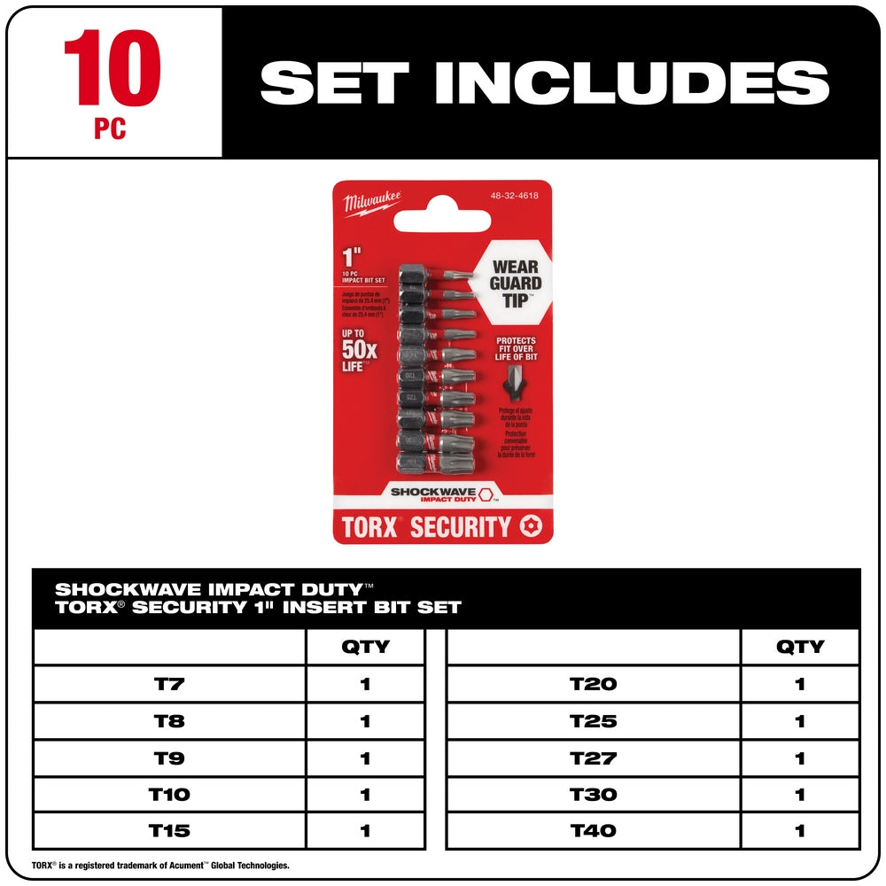 Milwaukee 48-32-4618 10-Piece Shockwave Impact Torx Security Insert Bit Sets 3PK
