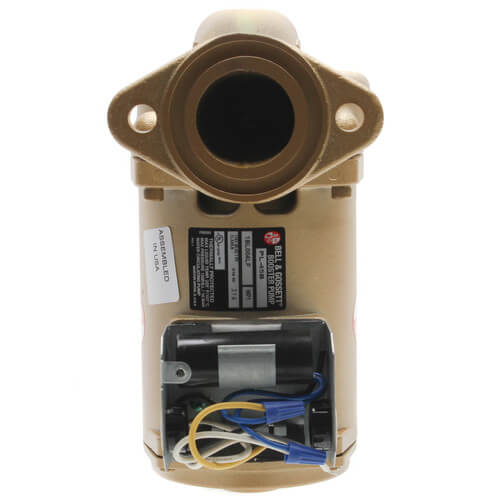 Bell & Gossett Series PL circulator pump with bronze inlet/outlet ports, cream-colored housing, visible motor assembly and el