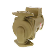 Bell & Gossett Series PL bronze circulator pump with tan housing, top-mounted motor, and flanged connections.