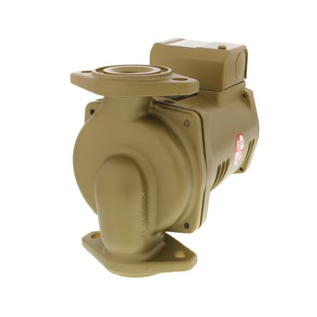 Bell & Gossett Series PL bronze circulator pump with tan housing, top-mounted motor, and flanged connections.