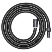 Black flexible hose coiled in a circle with two dark plastic connectors attached to each end.