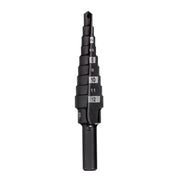 Black step drill bit with graduated sizes labeled 6 through 12 millimeters, featuring a pointed tip and cylindrical shank.