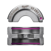 Milwaukee 4/0 copper U-style die with curved top die and rectangular bottom die featuring purple color bands.