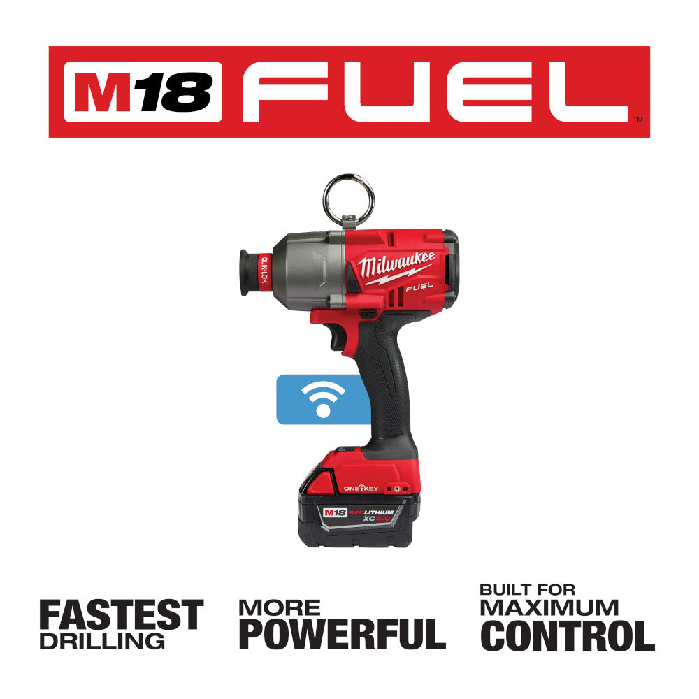 Milwaukee M18 FUEL hex utility impact wrench with battery, charger, and ONE-KEY connectivity badge visible.