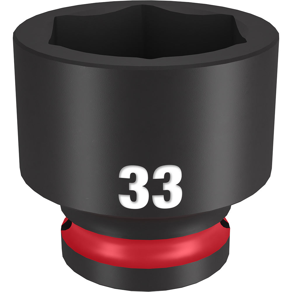 Black socket with "33" marking and red grip band, hexagonal opening visible from top.