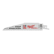 Milwaukee The Wrecker SAWZALL blade with serrated cutting edge and mounting tab.