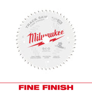 Milwaukee 6-1/2" track saw blade with 48 teeth and fine finish labeling on white circular disc.