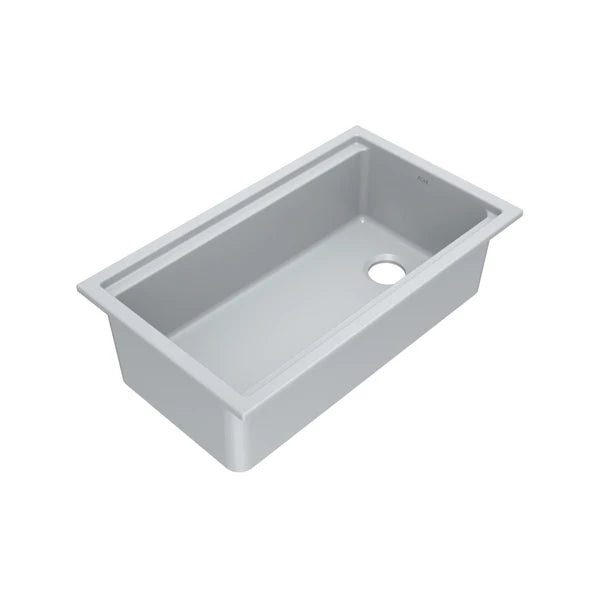 Rohl Allia 33" Fireclay Undermount Chef/Workstation Sink in Satin Grey - ALUM3319WS04