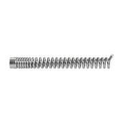 Coiled metal auger cable with connector fitting on left end and curved tip on right end.