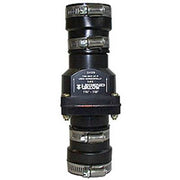 Black 2-inch check valve with metal bands and central control body mounted vertically.
