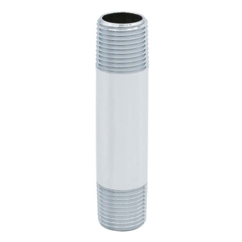 Red brass pipe nipple with threaded ends and white center section, 1/2" diameter x 3" length.
