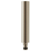 Brushed nickel cylindrical shower column extension with threaded connector base.