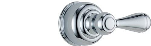 Chrome metal lever handle kit with cylindrical knob and decorative trim ring.