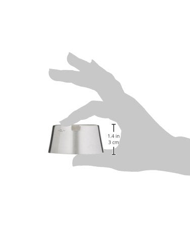 Arctic stainless steel beverage faucet escutcheon with 1.4-inch height, shown in hand for scale.