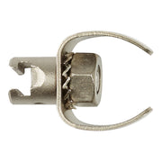 Metal C-shaped cutter attachment with hexagonal center body and curved cutting arms.