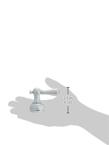 Chrome two-handle lever faucet set with metal lever handles, 2.6 inches tall, displayed on hand.