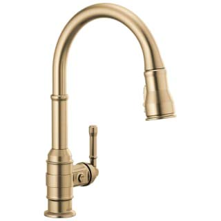 Champagne bronze kitchen faucet with arched spout and pull-down spray head, single handle design.