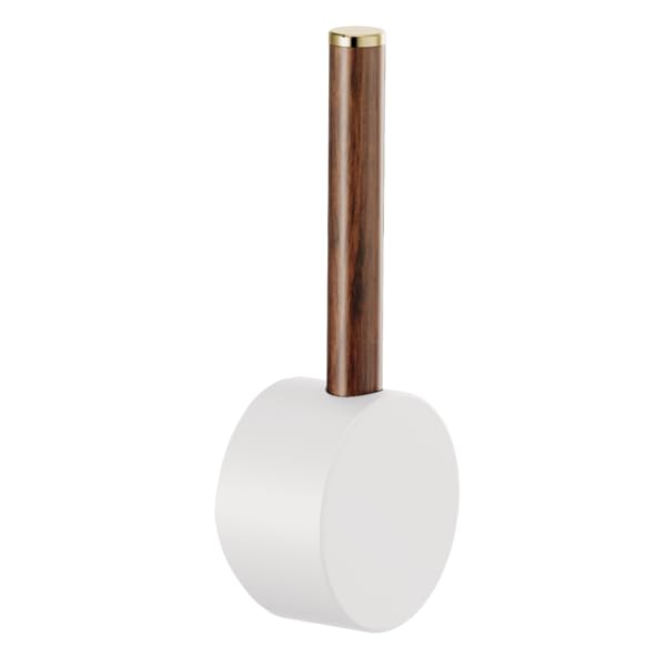 Wood lever handle with dark brown finish and brass collar for Brizo Odin pull-down faucet.