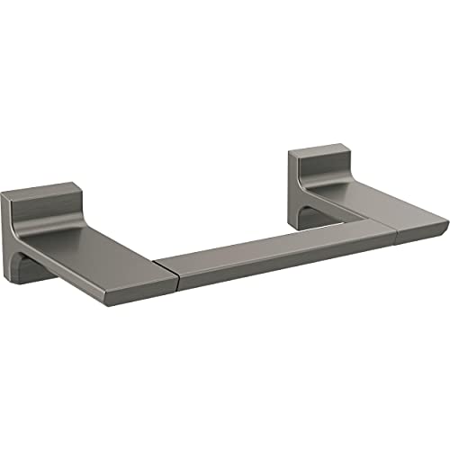 Brushed stainless steel towel bar with two wall-mounted rectangular brackets supporting a horizontal bar.