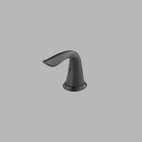 Single dark bronze metal lever handle with curved spout design and round base.
