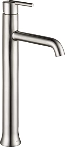 Chrome single-handle bathroom faucet with tall cylindrical body and curved spout.