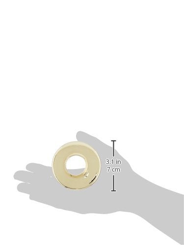 Polished brass circular mounting ring with center hole, displayed in hand with dimension measurement of 3.1 inches.