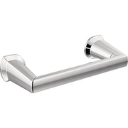 Chrome tissue holder with pivoting curved bar and wall-mounted brackets on each end.