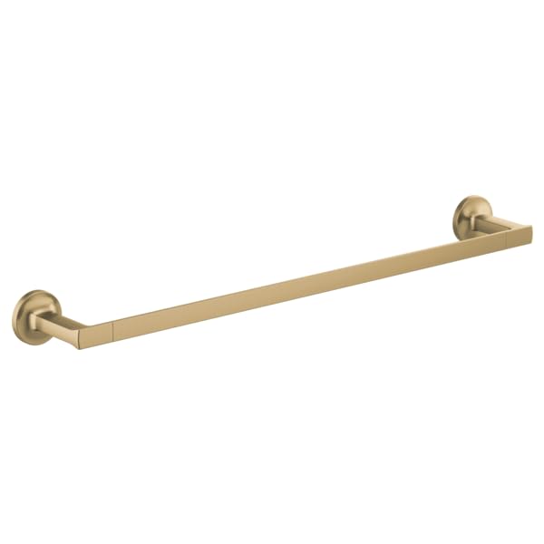 Brass towel bar with circular wall mounts at each end, 24 inches long with a squared profile.