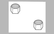 Two hexagonal coupling nuts with threaded centers shown from above.