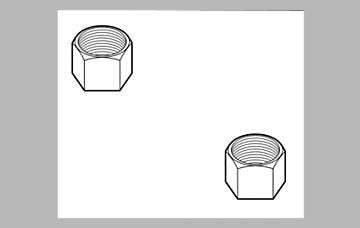 Two hexagonal coupling nuts with threaded centers shown from above.