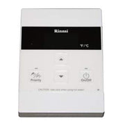 White rectangular control panel with black display screen, priority and temperature adjustment buttons, and on/off power butt