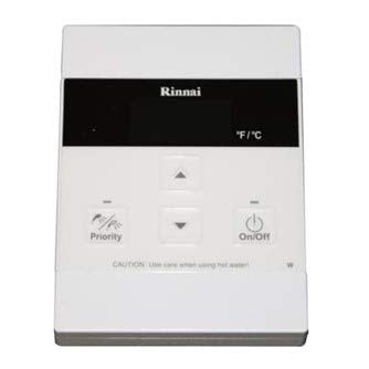 White rectangular control panel with black display screen, priority and temperature adjustment buttons, and on/off power butt